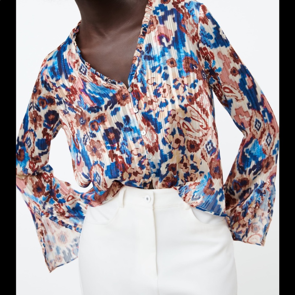 Zara Metallic Thread Printed Top